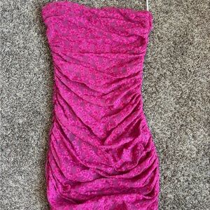 Hello Molly Pink Strapless Asymmetrical Ruched Bodycon Dress ONLY WORN ONCE